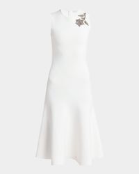 Crystal Embroidered Sleeveless Flared Midi Dress