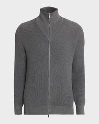 Men's Cotton Rib High-Neck Zip Cardigan