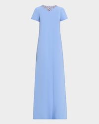 Embellished Neckline Crepe A-Line Gown