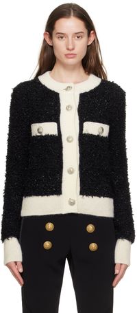 Balmain Black & White Textured Cardigan