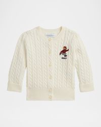 Girl's Polo Bear Mini-Cable Cotton Cardigan, Size 3M-24M