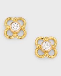 19K Round 4mm Diamond Stud Earrings with Wire Arches
