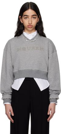 McQueen Gray 'McQueen' Logo Cropped Sweatshirt