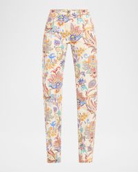 Tapestry Stretch Denim Straight-Leg Pants