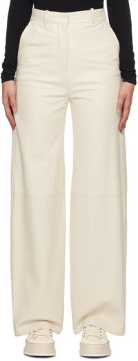 Boss Pantalon ample blanc cassé en cuir