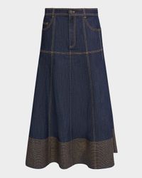 Hester A-Line Denim Skirt with Topstitching