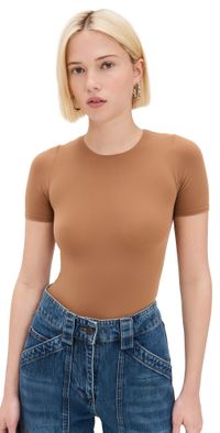 Commando Ballet Short Sleeve Thong Bodysuit Cocoa One Size