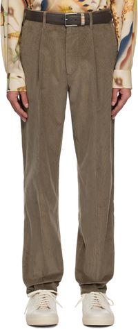 Paul Smith Brown Tapered-Fit Pleated Corduroy Trousers