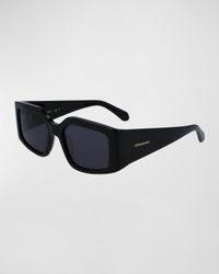 Micro-Logo Acetate Rectangle Sunglasses