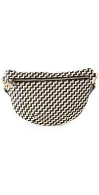 Clare V. Grande Fanny Bag Black & Cream Woven Zig-Zag One Size
