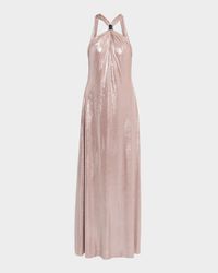 Sofie Draped Metallic Jersey Halter Gown