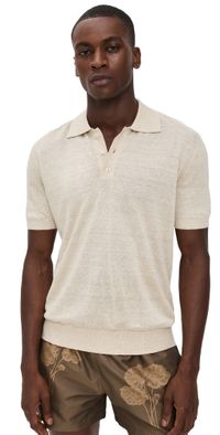 Frescobol Carioca Vidal Linen Short Sleeve Buttoned Polo Ecru M