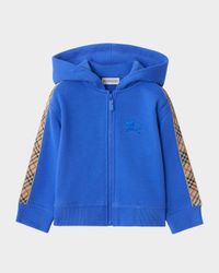Boy's Check-Trim Cotton Zip Hoodie, Size 12M-3