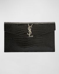 Uptown YSL Pouch in Croc-Embossed Leather