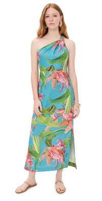 FARM Rio One Shoulder Midi Dress Lily Bloom Blue L
