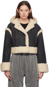 Stand Studio Blouson London noir et blanc cassé en peau retournée synthétique