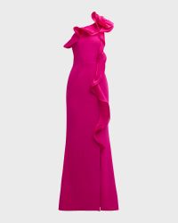 One-Shoulder Ruffle Crepe Gown
