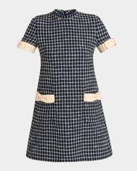 Bow-Embellished Boucle Mini Dress