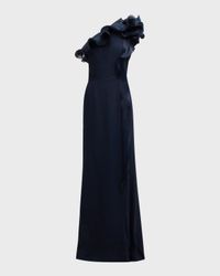 One-Shoulder Ruffle Column Gown