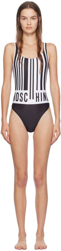 Moschino Maillot de bain blanc et noir à logo Barcode imprimé