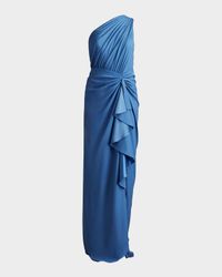 One-Shoulder Shirred Ruffle Gown