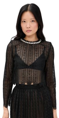 Self Portrait Black Organza Lace Top Black 8