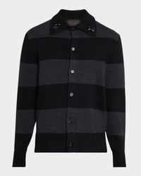 Men's Embellished Fuzzy Collar Rugby Cardigan