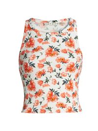 Women's Allen Floral Rib-Knit Tank - Falling For You Off White - Size Small