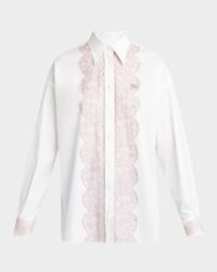 Lace-Trim Cotton Button-Down Shirt