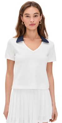 The Upside Jacobs V Neck Collared Polo White XS