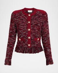 Kelly Fringed Tweed Knit Cardigan Jacket