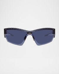 Strass Semi-Rimless Metal Square Shield Sunglasses