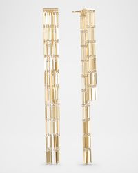 Laser-Cut Rectangle Chainmail Front Back Earrings in 14K Gold