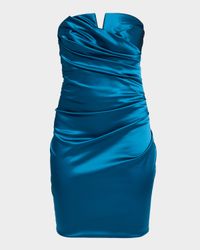 Strapless Ruched Satin Mini Dress