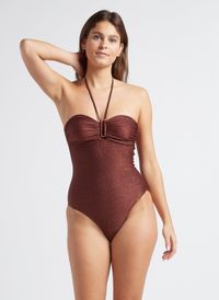 Livia - Maillot de bain 1 pièce pailleté - Taille 46 - Marron