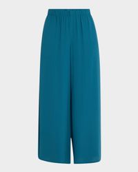 Cropped Wide-Leg Silk Georgette Crepe Pants
