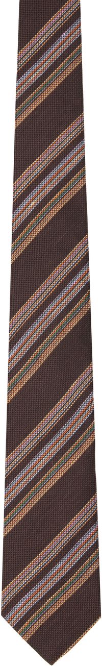 Paul Smith Cravate brune en lin et soie à rayures contrastées