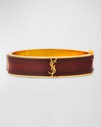 Leather and Brass YSL Monogram Bracelet