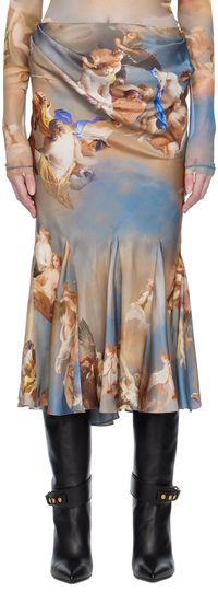 Balmain Blue Printed Midi Skirt
