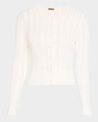 Pointelle Compact Jacquard Crewneck Crop Cardigan