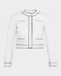 Cropped Contrast-Trim Leather Jacket