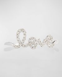 14k White Gold Diamond Love Script Ring, Size 6.5