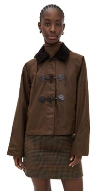 Barbour Myra Waxed Duffle Coat Bark/Hessian Tartan 14