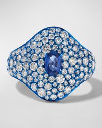 Blue Rhodium, Blue Sapphire and Diamond Ring, Size 7