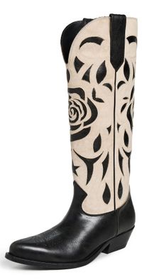 Golden Goose Wish Star with Inlaid Embroidery Rose Distressed Leather Upper Black/Butter 37