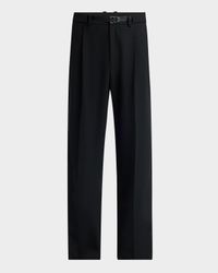 Men's Matte Black Belted Twill Trousers