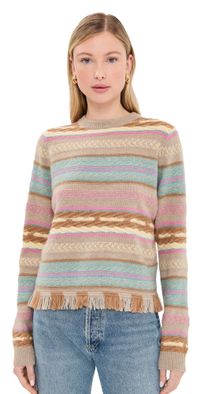 Guest in Residence Western Stripe Crew Pullover Taupe Combo S