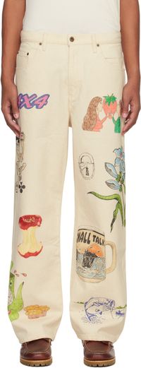 Small Talk Studio SSENSE Exclusive Off-White Hand-Drawn Jeans