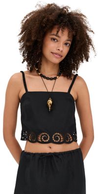 Onia Air Linen Scallop Cropped Top Black M