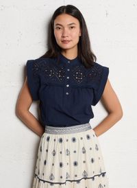 Suncoo - Blouse manches courtes brodée - Taille 4 - Bleu